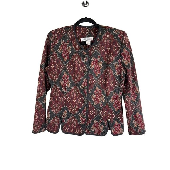 Pablo Collection Jacket Women 12 Red Paisley Sweater Retro Floral Tapestry 80s - Picture 1 of 12